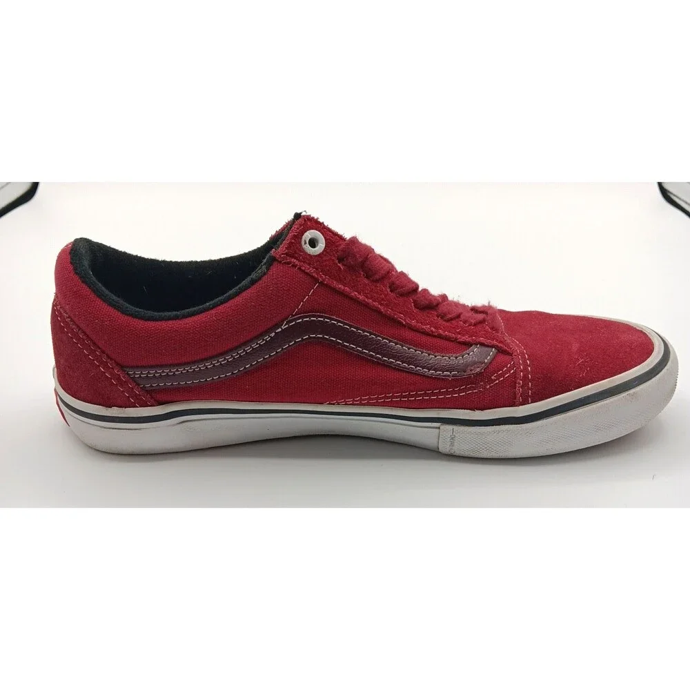 Vans Old Skool Sneakers Shoes Men 8.5 Red Suede Canvas Classic Low Top Skater